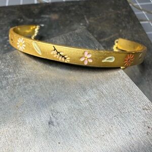 Anthropologie Gold Floral Enamel Cuff Bracelet